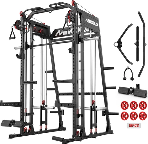 Miniatura 13 de Mikolo M4 2.0 Smith Machine, All-in-One Home Gym Power Cage with LAT Pulldown & Cable Crossover, Squat Rack for Full Body Workouts