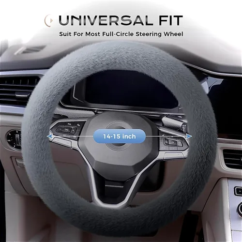 Miniatura 2 de Coverado - Funda de volante de invierno de felpa suave, cubierta antideslizante de pelo esponjoso para auto, universal de 14-15 pulgadas, de felpa