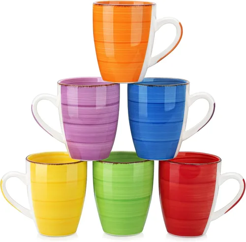 Miniatura 9 de Vancasso Bonita Juego de 6 Tazas de Café de 12 Oz, Tazas de Cerámica para Cappuccino, Café con Leche, Té, Cacao, Colores Frescos