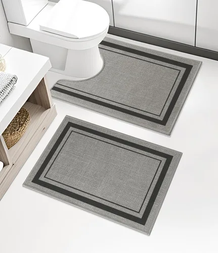 Miniatura 64 de chakme Juego de 2 alfombras de baño ultrafinas, absorbentes, antideslizantes, lavables a máquina, color beige oscuro, 17 x 24 pulgadas + tapete