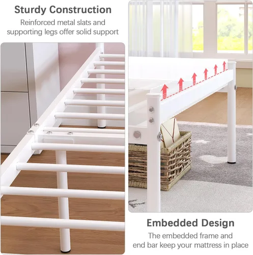 Miniatura 6 de Weehom Base de cama individual con cabecero, plataforma de metal resistente debajo de la cama, espacio de almacenamiento fácil de montar para niños