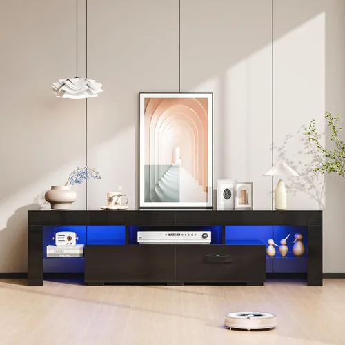 Miniatura 8 de Bonnlo Soporte de TV LED de 51 pulgadas, moderno centro de entretenimiento negro con luces LED y almacenamiento para televisores de 45/50/55/60