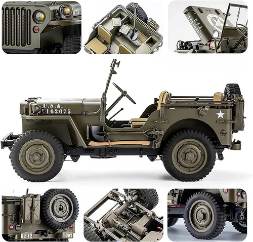 Miniatura 3 de FMS RocHobby - Vehículo RC 1/12 1941 MB Scaler Willys Jeep Control Remoto Crawler Camión Militar 4x4 Todoterreno con Transmisor, Batería y Cargador