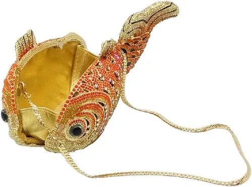 Miniatura 6 de Boutique De FGG Bolsos de mano con diamantes de imitación de pescado para mujer, bolsos formales de noche, bolso de graduación, boda, fiesta, bolsa