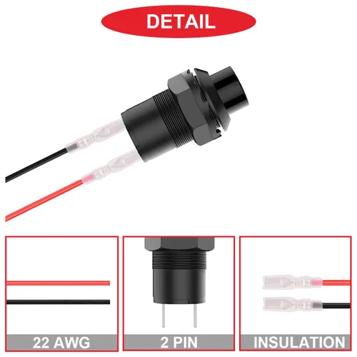 Miniatura 3 de 12 piezas de interruptor de botón de presión mini redondo negro de 12 mm con bloqueo automático AC 250 V 1.5 A 125 V 3 A encendido/apagado 2 pines
