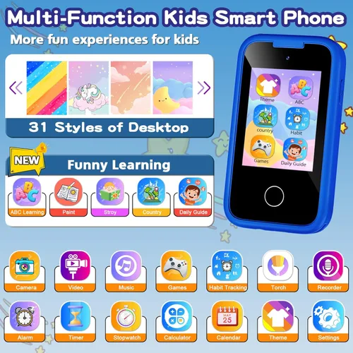 Miniatura 2 de Teléfono infantil para niños, regalos de cumpleaños de Navidad para niños y niñas de 3 a 10 años, teléfono celular, pantalla táctil de 2.8 pulgadas