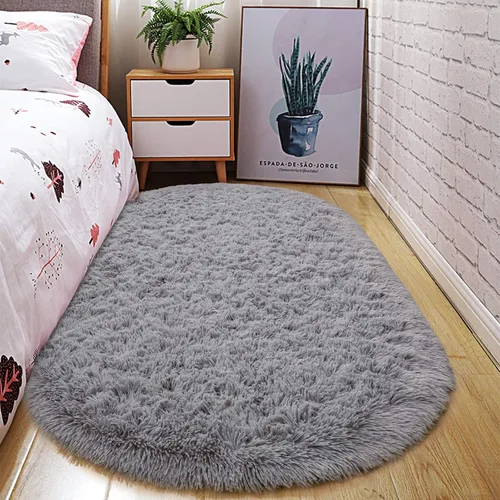 Miniatura 21 de Junovo - Alfombra de felpa ultra suave lavable, antideslizante, ovalada para guardería, dormitorio de niños y decoración del hogar (2x5 pies, gris)