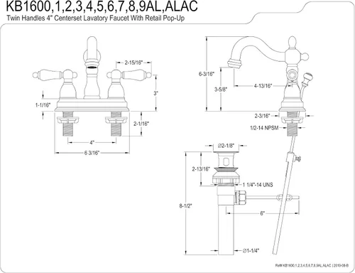 Miniatura 8 de Kingston Brass KB160ALAC Heritage - Grifo de baño central de 4 pulgadas, cobre antiguo