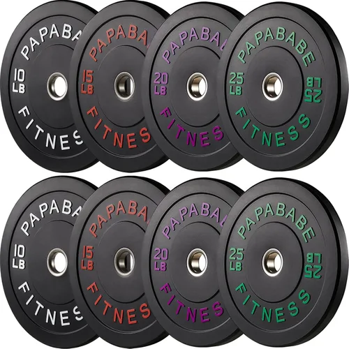 Miniatura 27 de Papababe Placas de peso, juego de placas de pesas de 2 pulgadas, placas de peso de goma protectoras para el suelo, placas de parachoques de 10 a 600