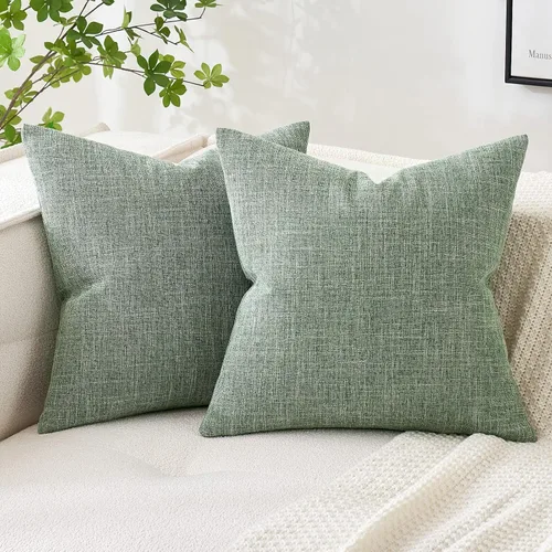 Miniatura 14 de MIULEE - Paquete de 2 fundas de almohada decorativas de lino de arpillera costera, estilo granja, para sofá, coche, sillón, dormitorio, sala de Azul