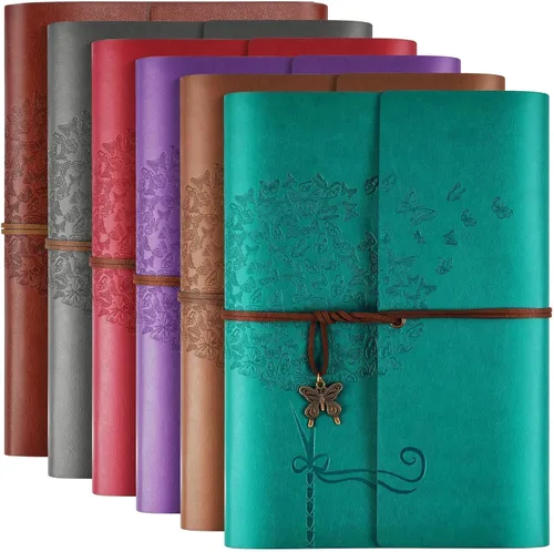 6 paquetes de cuaderno de cuero, diario de viaje al por mayor, diarios vintage recargables para escribir, regalos de diario para mujeres, hombres,