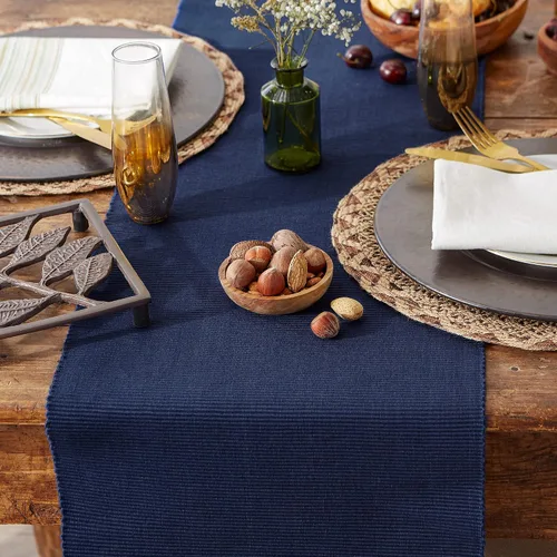 Miniatura 4 de DII Basic Everyday - Camino de mesa acanalado 100% algodón, 13 x 72 pulgadas, azul náutico