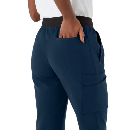 Miniatura 3 de ave. Varick - Pantalón médico de seis bolsillos para mujer, tiro medio, pierna recta, color azul marino, talla XS Petite