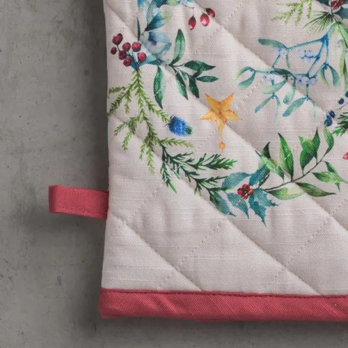 Miniatura 9 de Maison d' Hermine - Juego de guantes de cocina (7.5 x 13 pulgadas) y agarradera (8 x 8 pulgadas) Holly Time, 100 % algodón, manoplas de horno