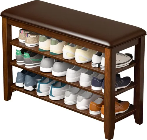 Miniatura 19 de Taitiy Zapatero con parte superior plana de madera de caucho y 3 estantes ajustables, zapatero de madera para entrada, pasillo, vestíbulo, puerta