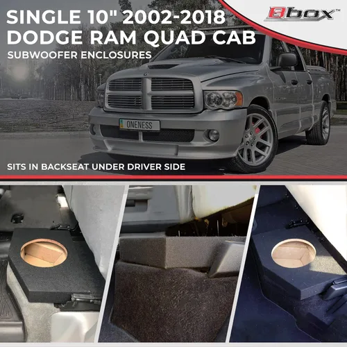 Miniatura 2 de Bbox - Caja sellada de subwoofer individual de 10 pulgadas, compatible con Dodge Ram Quad Cab 2002-2018, cajas y carcasas de subwoofer alfombradas