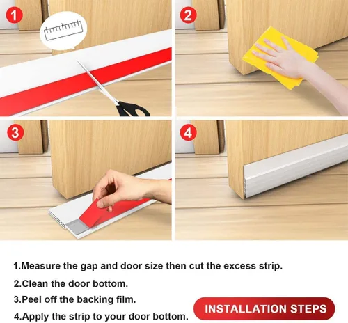 Miniatura 8 de Suptikes Burlete Bajo la Puerta para Puertas Exteriores e Interiores, Burlete Sellador de Puerta Meteorológico, Burlete de Puerta con Adhesivo Blanco