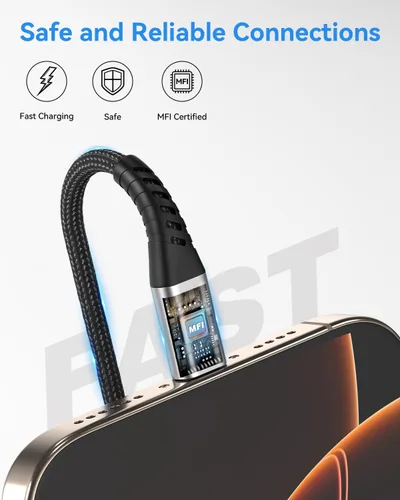Miniatura 2 de Umefly Cable de carga corto para iPhone de 1 pie, paquete de 2 cables USB a Lightning para automóvil, cable de carga de iPhone de 1 pie para iPhone
