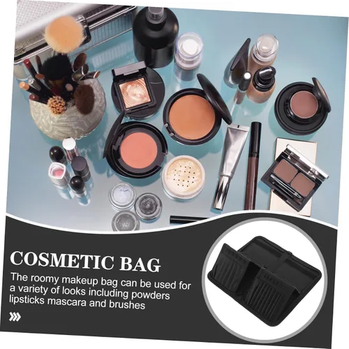 Miniatura 9 de DOITOOL Elegante soporte para brochas de maquillaje de lona, organizador de 15 bolsillos para cosméticos ordenados, negro, 11.8 x 11.0 in
