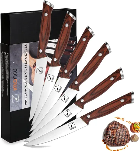 Miniatura 6 de imarku Juego de cuchillos con bloque de cuchillos, 14 cuchillos de cocina de acero inoxidable de alto carbono con afilador integrado, apto