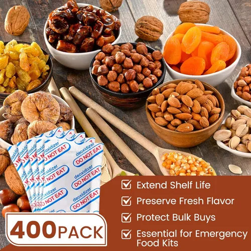 Miniatura 2 de 400 absorbedores de oxígeno de grado alimenticio de 500 cc, 10 paquetes individualmente sellados al vacío con indicador de oxígeno, paquetes
