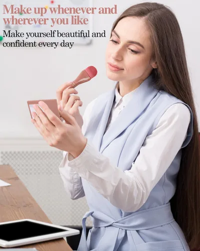 Miniatura 5 de PGRODE Mini juego de brochas de maquillaje de tamaño de viaje con estuche rígido y espejo integrado, 5 brochas pequeñas para cosméticos, kits