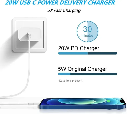 Miniatura 2 de [Certificado MFi de Apple] Cargador USB C Lightning de carga rápida para iPhone 14 13 12 11 con 20 W PD 6 pies de carga rápida USB C a cable