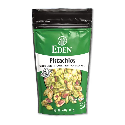 Eden Pistachos orgánicos, sin cáscara, tostados y rociados con sal marina, cultivados en California, 4 onzas
