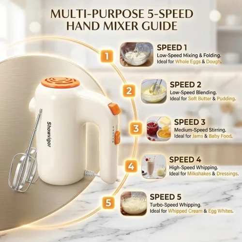 Miniatura 3 de Batidora de mano, batidor eléctrico de 5 velocidades con Turbo Boost incluye 5 accesorios de acero inoxidable - gran alternativa a la batidora