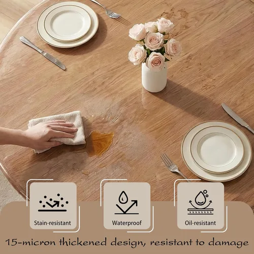 Miniatura 4 de Aormenzy Mantel redondo de plástico transparente – Mantel redondo de vinilo ajustable de 40 pulgadas de diámetro impermeable con tela de aceite