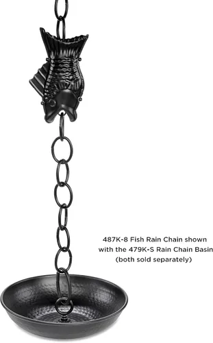 Miniatura 7 de Cadena de lluvia de aluminio negro de pescado de 8.5 pies con clip de instalación de canalón Good Directions