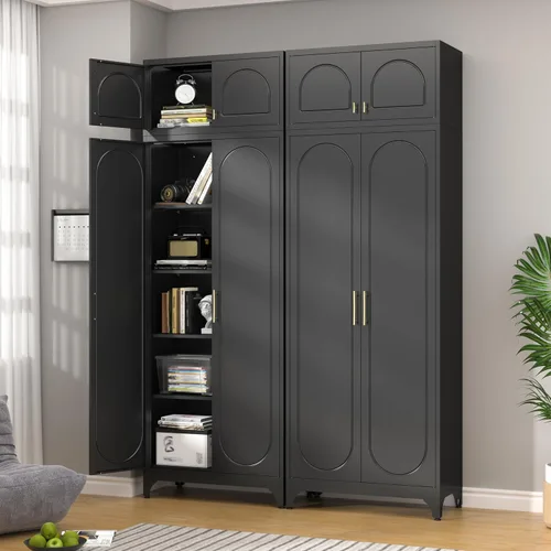 Miniatura 6 de Gabinete de Pared de Metal de 81 cm con 2 Puertas, Gabinetes Colgantes Negros con Manija, Gabinetes de Vestir de Metal, Armario Vestidor Clóset