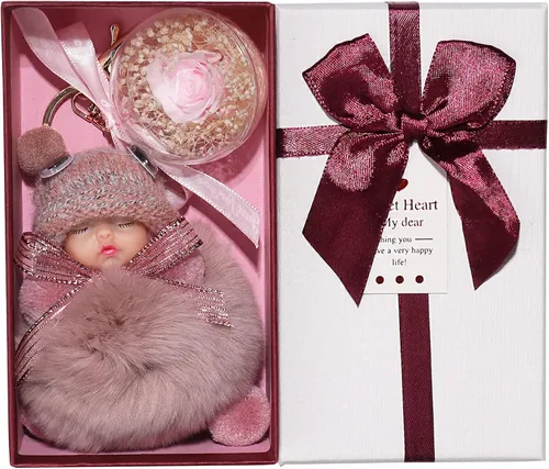 Miniatura 4 de Keychain Charm with A Cute Doll and Preserved Flower Ball for Girls and Womens Key Car Key Holder Purse Handbag