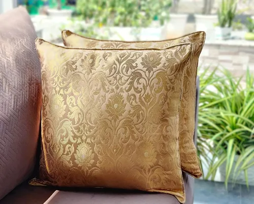 Miniatura 3 de AVKA Studio Fundas de almohada de damasco – Paquete de 2 almohadas decorativas de brocado de seda sintética – Beige dorado 20 x 20 pulgadas – Funda