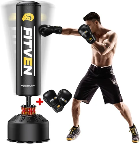 FITVEN - Bolsa de boxeo independiente con guantes de boxeo, bolsa de boxeo pesada con base de ventosa - Bolsa de kickboxing para hombres