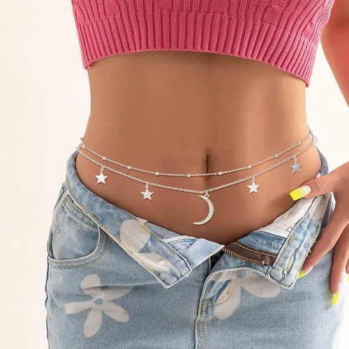Miniatura 2 de Layered Moon Star Belly Chain Beads Waist Chain SilverGold Body Chain Jewelry Accessories for Women and Girls
