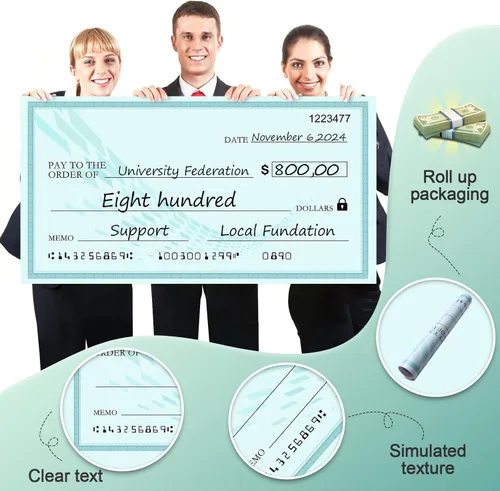 Miniatura 4 de Grandes cheques para presentaciones, enorme cheque falso de 30 x 16 pulgadas para premios y donaciones, reutilizable y perfecto para eventos Negro