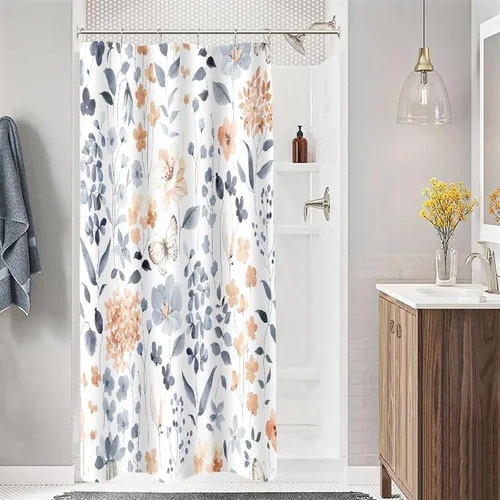 Miniatura 41 de MAYZUS Cortina de ducha con flores azules acuáticas, lindas cortinas de tela con flores para baño, juego de cortinas de tela de aguamarina