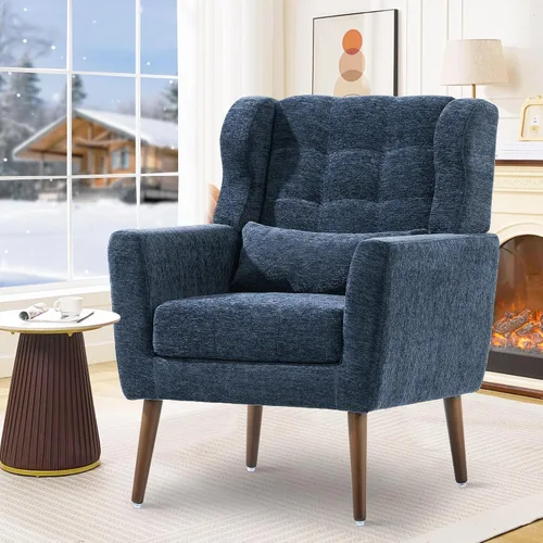 Miniatura 10 de cinkehome Sillas decorativas con brazos para sala de estar, sillón moderno tapizado en chenilla, cómoda silla de salón acolchada y suave