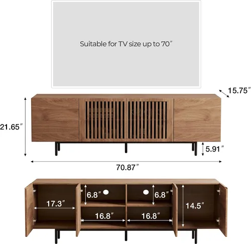Miniatura 2 de Soporte de TV moderno de mediados de siglo de 70.87 pulgadas, centro de entretenimiento con 4 gabinetes de almacenamiento, mesa consola multimedia