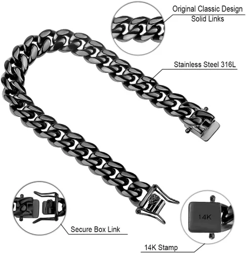 Miniatura 2 de Gargantillabrazalete con cadena de eslabones cubanos pesados para hombre, de acero inoxidable grueso chapado en oro de 14 quilates, disponible