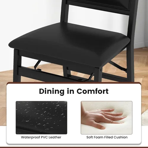 Miniatura 7 de Giantex Juego de 2 sillas de comedor plegables de madera negra con asiento acolchado, marco de madera maciza, carga máxima de 400 libras, sin
