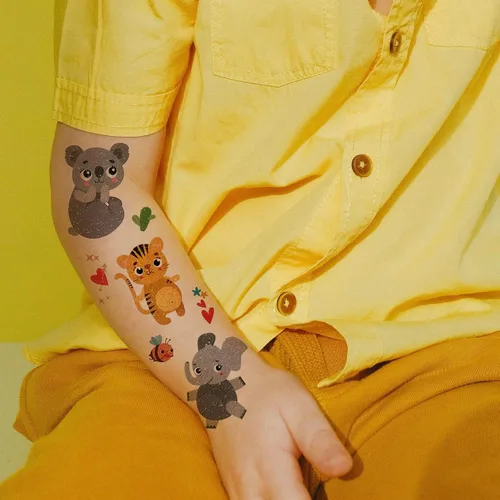 Miniatura 5 de Tatuajes temporales de animales con brillantina, 30 hojas de calcomanías de tatuajes falsos de animales salvajes, tatuajes pequeños impermeables