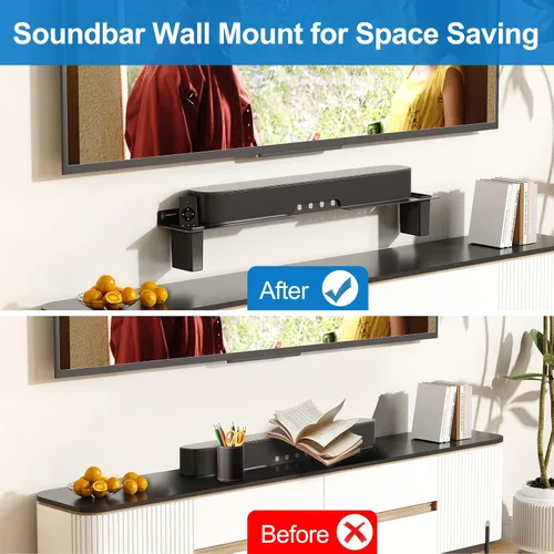Miniatura 6 de BYMECOST Soporte de barra de sonido de acero resistente debajo del televisor con 2 cajas de almacenamiento, universal de 88 libras, apto para barras