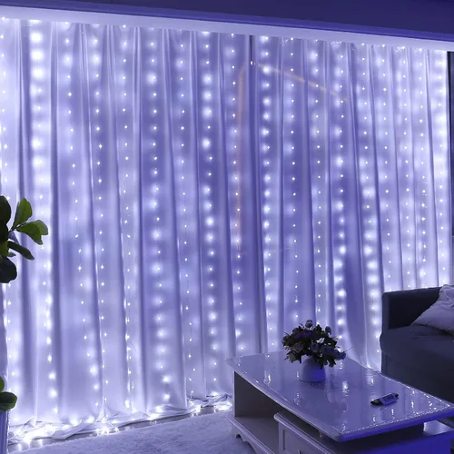 Miniatura 8 de HXWEIYE 300 luces LED de cortina de hadas, 9.8 x 9.8 pies, enchufe USB, 8 modos de luces colgantes de Navidad con control remoto para dormitorio