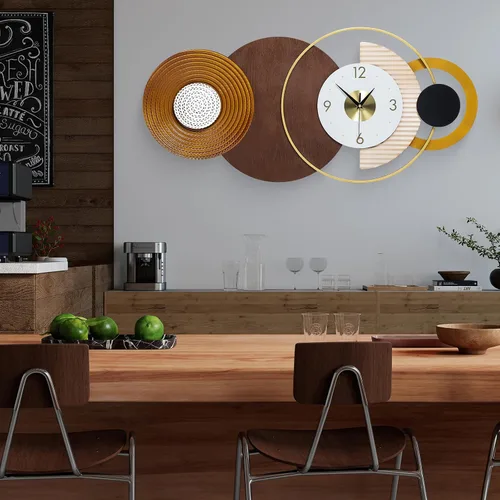 Miniatura 9 de Reloj de pared Anmotpe moderno, operado con batería, grandes relojes negros de metal y madera, estilo retro, reloj de pared grande de metal