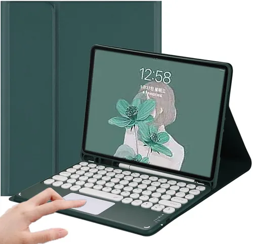 Miniatura 21 de Funda de teclado para iPad 10.2 para 9/iPad 8/iPad 7 (2021/2020/2019) Touchpad desmontable con soporte para lápices, funda inteligente de cuero Azul