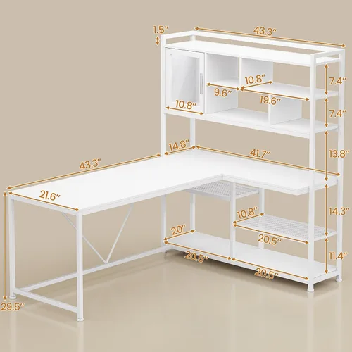 Miniatura 7 de SEDETA Escritorio para Computadora en Forma de L, Escritorio de Oficina de 58'' con Luz LED y Estantería, Escritorio de Esquina en Forma de L