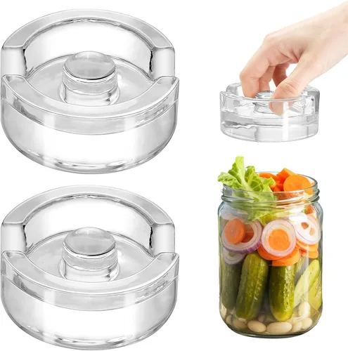 2Pcs Fermentation Glass Weights for Wide Mouth Jars - Pickle Bottles with Sealing Lids for Efficient Fermenting - Durable, Transparent Fermenting