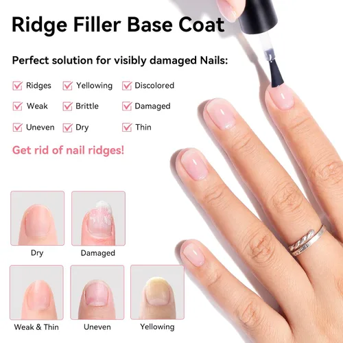 Miniatura 3 de Nail Ridge Filler - Capa base para fortalecer las uñas, relleno de cresta para uñas irregulares dañadas, fórmula de proteína VE, base lisa